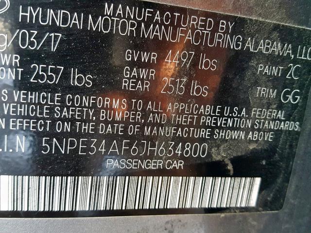 5NPE34AF6JH634800 - 2018 HYUNDAI SONATA SPO SILVER photo 10