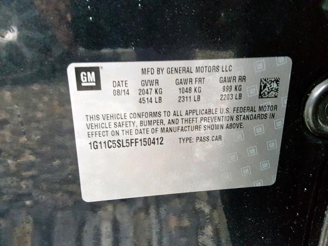 1G11C5SL5FF150412 - 2015 CHEVROLET MALIBU 1LT შავი ფოტო 10