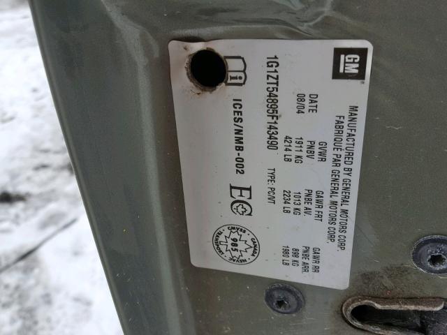 1G1ZT54895F143490 - 2005 CHEVROLET MALIBU LS GREEN photo 10