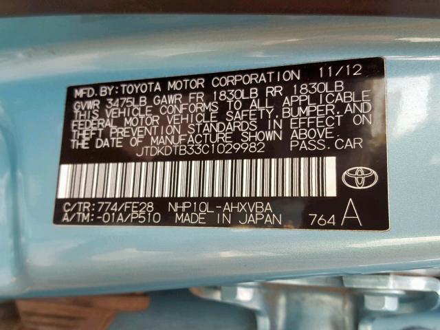 JTDKDTB33C1029982 - 2012 TOYOTA PRIUS C BLUE photo 10