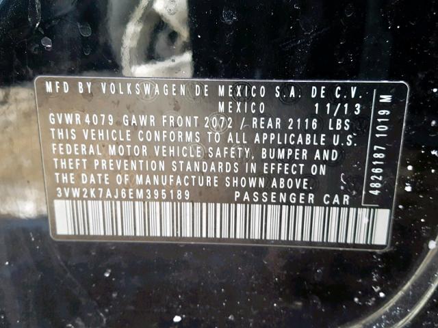 3VW2K7AJ6EM395189 - 2014 VOLKSWAGEN JETTA BASE BLACK photo 10