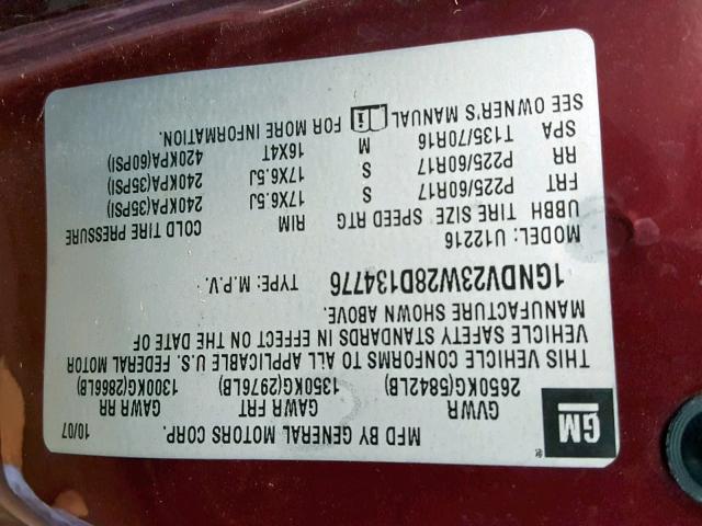 1GNDV23W28D134776 - 2008 CHEVROLET UPLANDER L MAROON photo 10