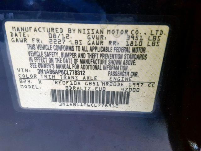 3N1AB6AP6CL778312 - 2012 NISSAN SENTRA 2.0 BLUE photo 10