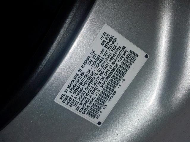 5FNRL38895B033386 - 2005 HONDA ODYSSEY TO SILVER photo 10