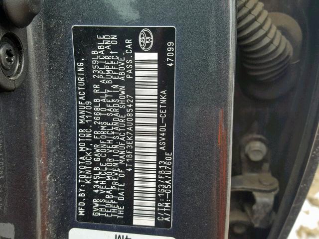 4T1BF3EK7AU085427 - 2010 TOYOTA CAMRY BASE BLUE photo 10