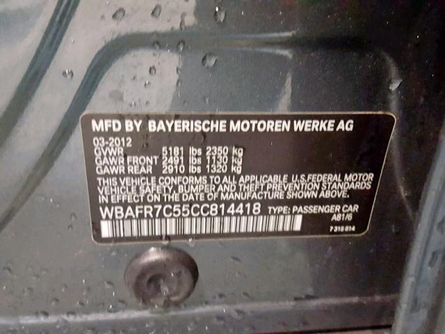 WBAFR7C55CC814418 - 2012 BMW 535 I GRAY photo 10