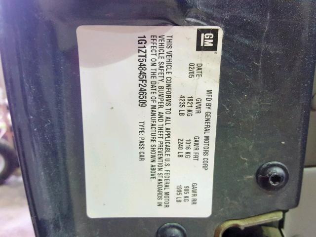 1G1ZT54845F246509 - 2005 CHEVROLET MALIBU LS GRAY photo 10