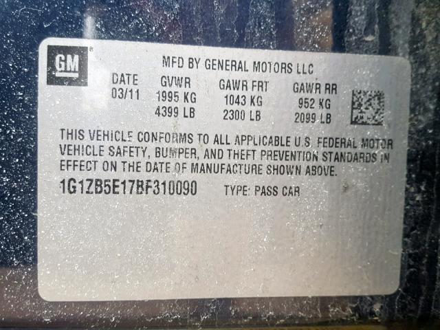 1G1ZB5E17BF310090 - 2011 CHEVROLET MALIBU LS BLUE photo 10