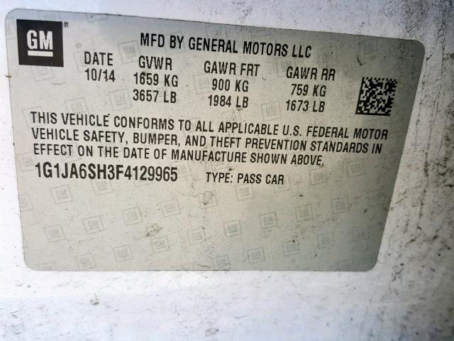 1G1JA6SH3F4129965 - 2015 CHEVROLET SONIC LS WHITE photo 10