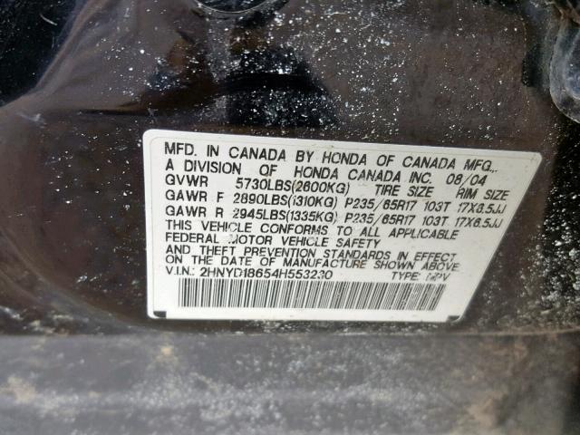 2HNYD18654H553230 - 2004 ACURA MDX TOURIN BLACK photo 10