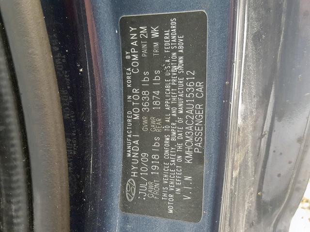 KMHCM3AC2AU153612 - 2010 HYUNDAI ACCENT BLU GRAY photo 10