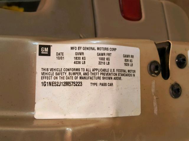 1G1NE52J12M575223 - 2002 CHEVROLET MALIBU LS TAN photo 10