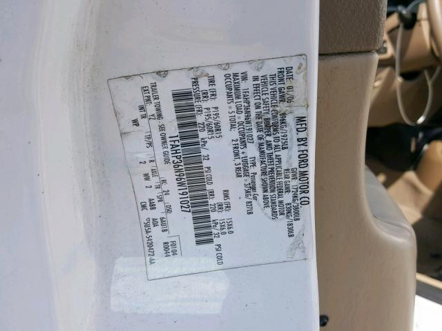 1FAHP36N96W191027 - 2006 FORD FOCUS ZXW WHITE photo 10