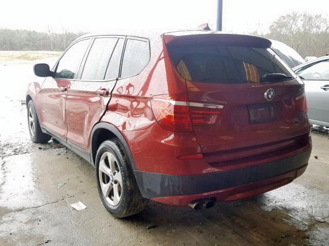 5UXWX5C5XCL722779 - 2012 BMW X3 XDRIVE2 BURGUNDY photo 3