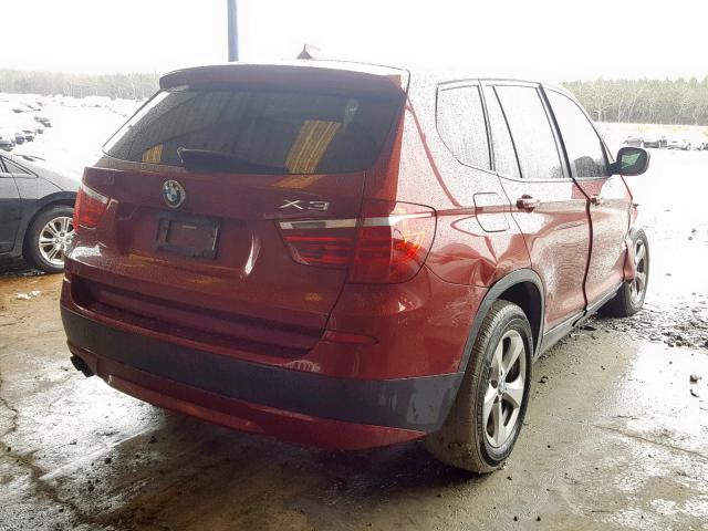 5UXWX5C5XCL722779 - 2012 BMW X3 XDRIVE2 BURGUNDY photo 4