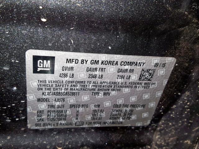 KL4CJASB5GB528611 - 2016 BUICK ENCORE GRAY photo 10