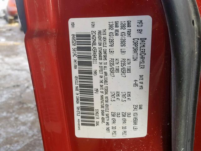 2C4GM48L45R484311 - 2005 CHRYSLER PACIFICA RED photo 10