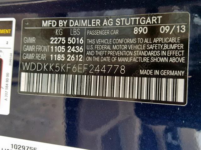 WDDKK5KF6EF244778 - 2014 MERCEDES-BENZ E 350 BLUE photo 10