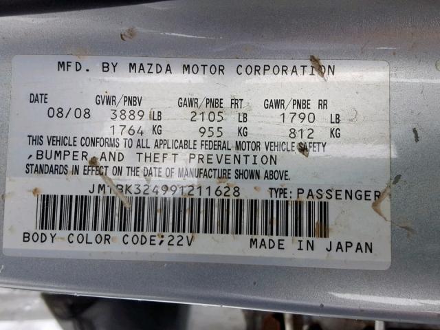 JM1BK324991211628 - 2009 MAZDA 3 S SILVER photo 10