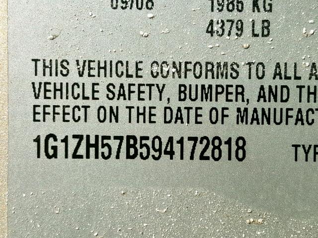 1G1ZH57B594172818 - 2009 CHEVROLET MALIBU 1LT 棕色 照片 10