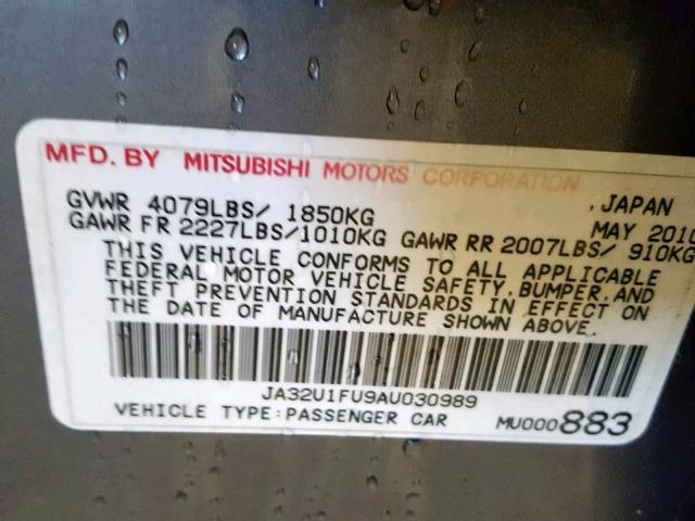 JA32U1FU9AU030989 - 2010 MITSUBISHI LANCER DE GRAY photo 10