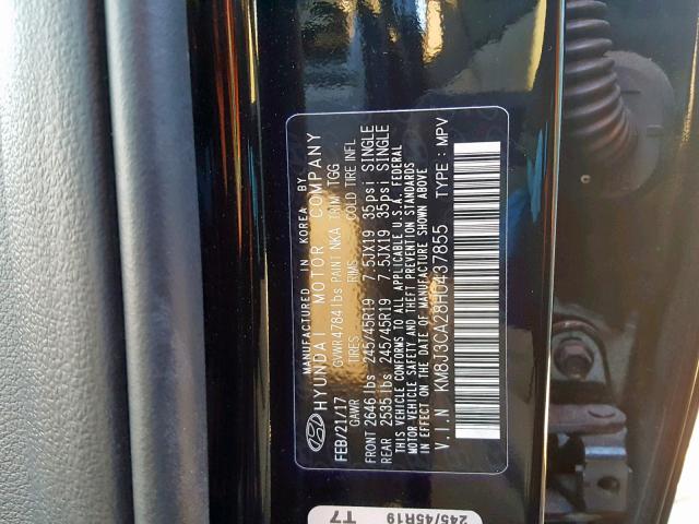 KM8J3CA28HU437855 - 2017 HYUNDAI TUCSON LIM BLACK photo 10