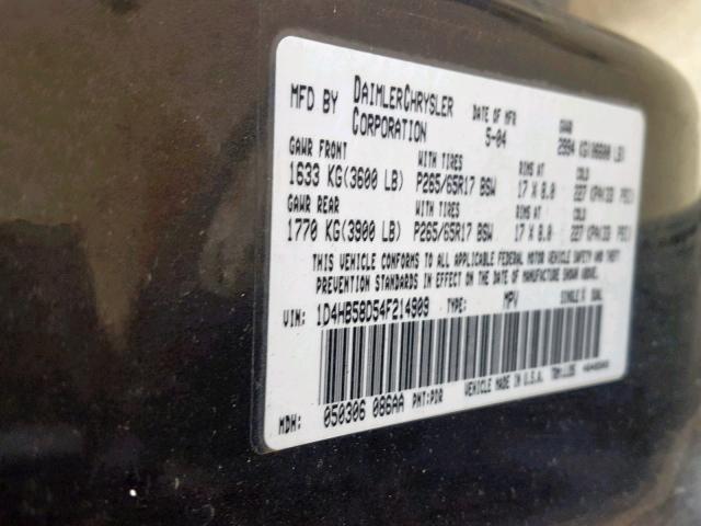 1D4HB58D54F214909 - 2004 DODGE DURANGO LI GRAY photo 10