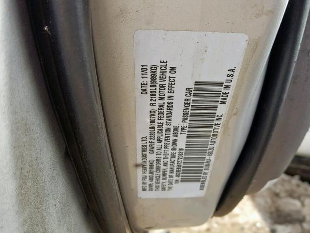 4S3BE656727208316 - 2002 SUBARU LEGACY GT SILVER photo 10