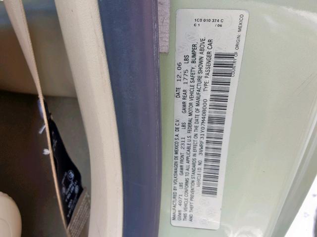 3VWRF31Y07M408000 - 2007 VOLKSWAGEN NEW BEETLE Жасыл фото 10