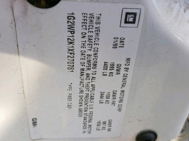 1G2WP12K1XF270781 - 1999 PONTIAC GRAND PRIX WHITE photo 10