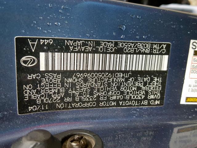 JTHBD192050096967 - 2005 LEXUS IS 300 BLUE photo 10