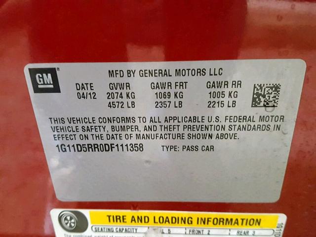 1G11D5RR0DF111358 - 2013 CHEVROLET MALIBU 1LT MAROON photo 10