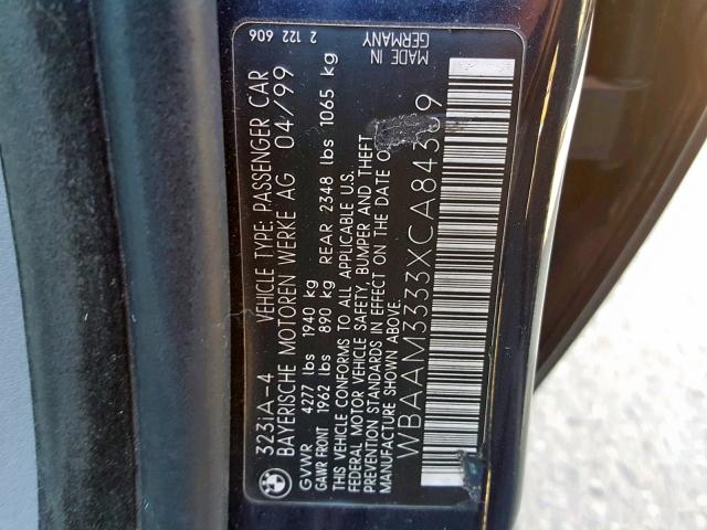 WBAAM3333XCA84369 - 1999 BMW 323 I AUTO BLUE photo 10