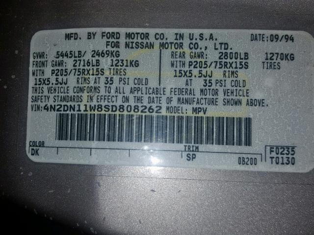 4N2DN11W8SD808262 - 1995 NISSAN QUEST XE TAN photo 10