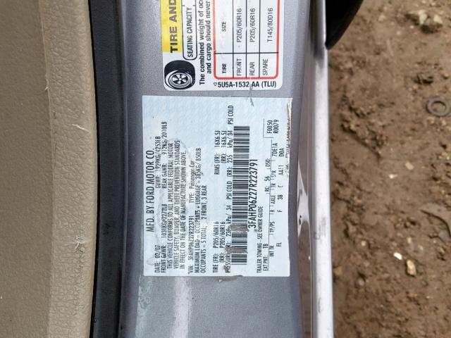 3FAHP06Z27R223791 - 2007 FORD FUSION S GRAY photo 10