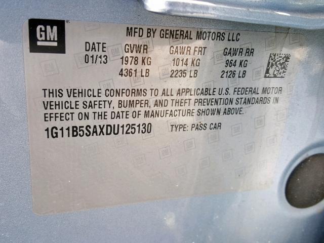 1G11B5SAXDU125130 - 2013 CHEVROLET MALIBU LS BLUE photo 10