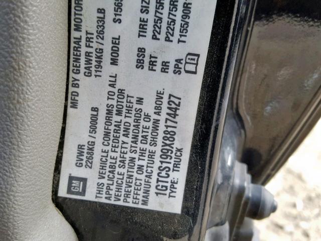 1GTCS199X88174427 - 2008 GMC CANYON BLACK photo 10