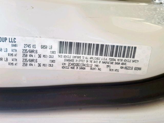 2C4RDGBG1CR415112 - 2012 DODGE CARAVAN WHITE photo 10