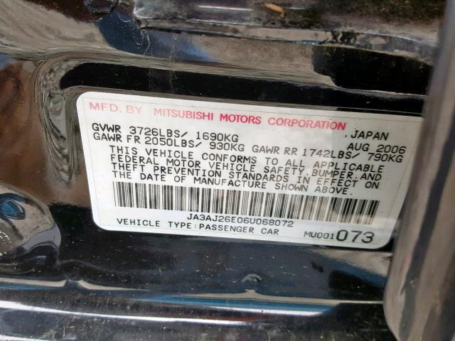 JA3AJ26E06U068072 - 2006 MITSUBISHI LANCER ES BLACK photo 10