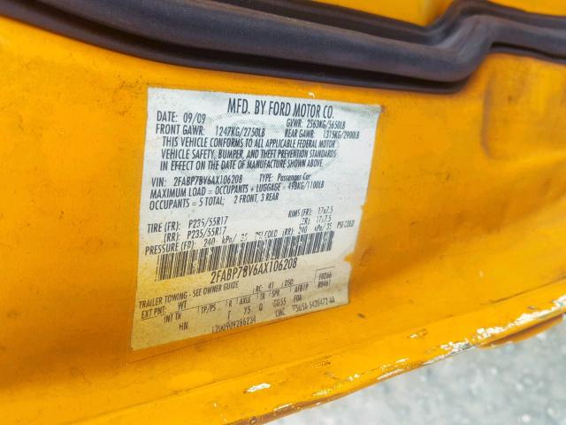 2FABP7BV6AX106208 - 2010 FORD CROWN VICT YELLOW photo 10