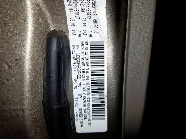 1J8HG48N56C274526 - 2006 JEEP COMMANDER GOLD photo 10