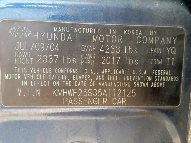 KMHWF25S35A112125 - 2005 HYUNDAI SONATA GL BLUE photo 10