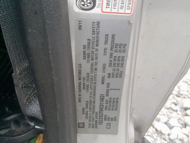 1GCESCF94C8114631 - 2012 CHEVROLET COLORADO L SILVER photo 10