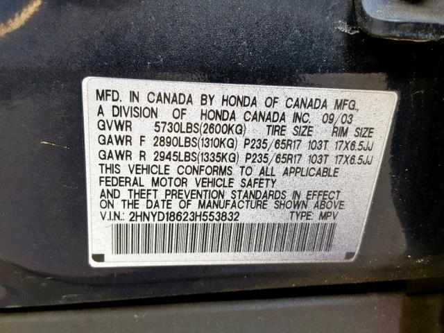 2HNYD18623H553832 - 2003 ACURA MDX TOURIN BLUE photo 10