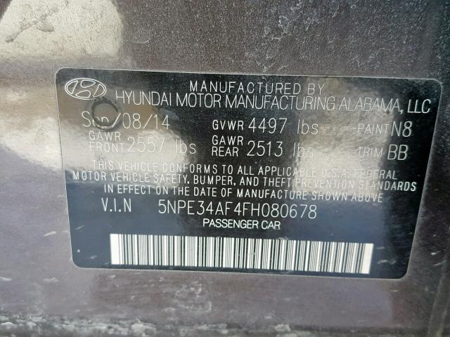 5NPE34AF4FH080678 - 2015 HYUNDAI SONATA SPO GRAY photo 10