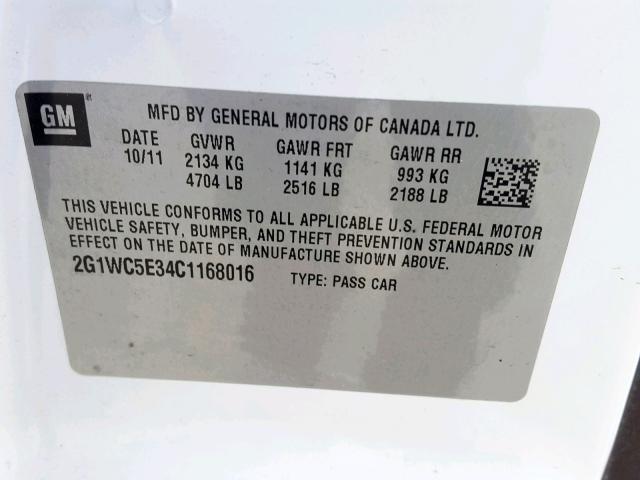 2G1WC5E34C1168016 - 2012 CHEVROLET IMPALA LTZ WHITE photo 10