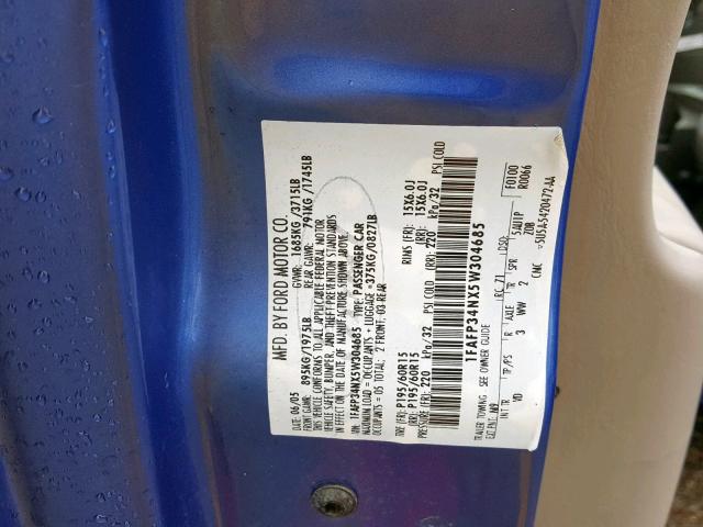 1FAFP34NX5W304685 - 2005 FORD FOCUS ZX4 BLUE photo 10