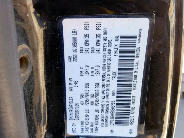 1D7FL16X03S302785 - 2003 DODGE DAKOTA SXT BLACK photo 10