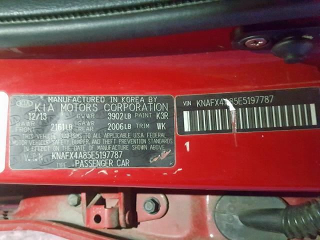 KNAFX4A85E5197787 - 2014 KIA FORTE EX RED photo 10