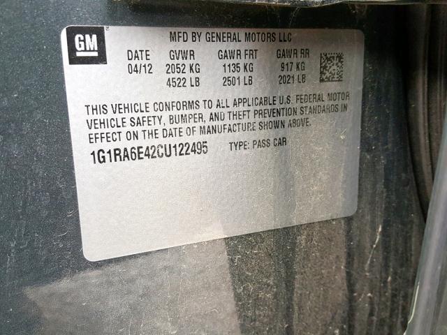 1G1RA6E42CU122495 - 2012 CHEVROLET VOLT CHARCOAL photo 10